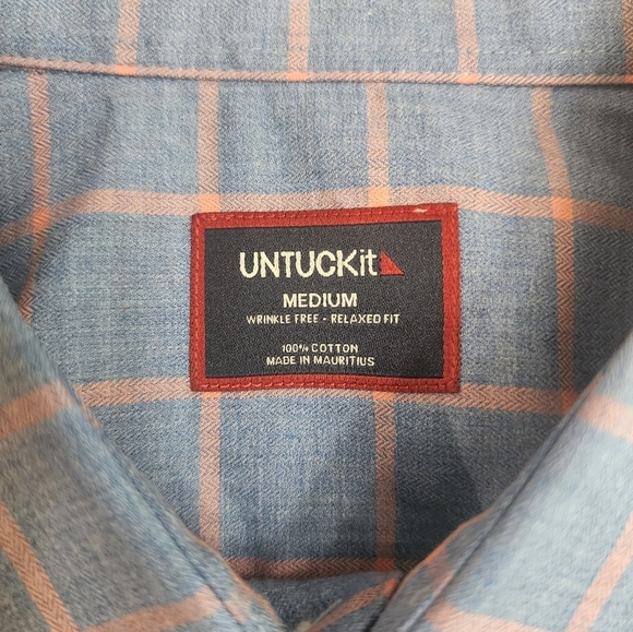 Untuckit Men's Blue and Pink Shirt Wrinkle Free Relaxed Fit 100% Cotton Size M - Picture 5 of 8